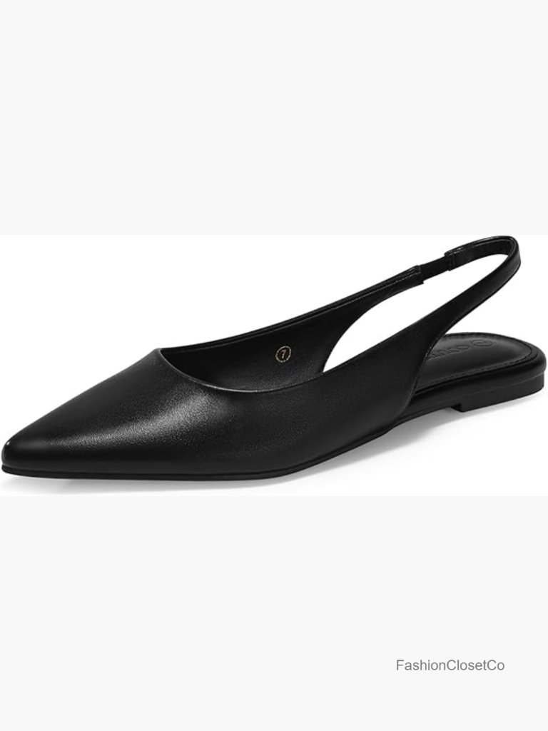 Faux Leather Pointed Toe Ballet Flats Slip On Slingback Work Dress Shoes Comfort